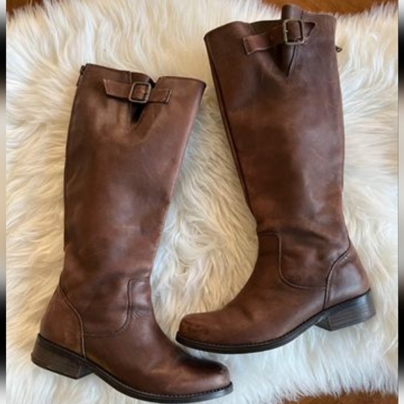 Steve Madden “Trrott” tall leather Zip Up Boots Riding or everyday Size 7 Brown - Picture 1 of 6